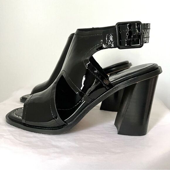 Donald Pliner Emiko Patent Leather Black Open Toe Heels Womens 8.5 New in box - Picture 7 of 8